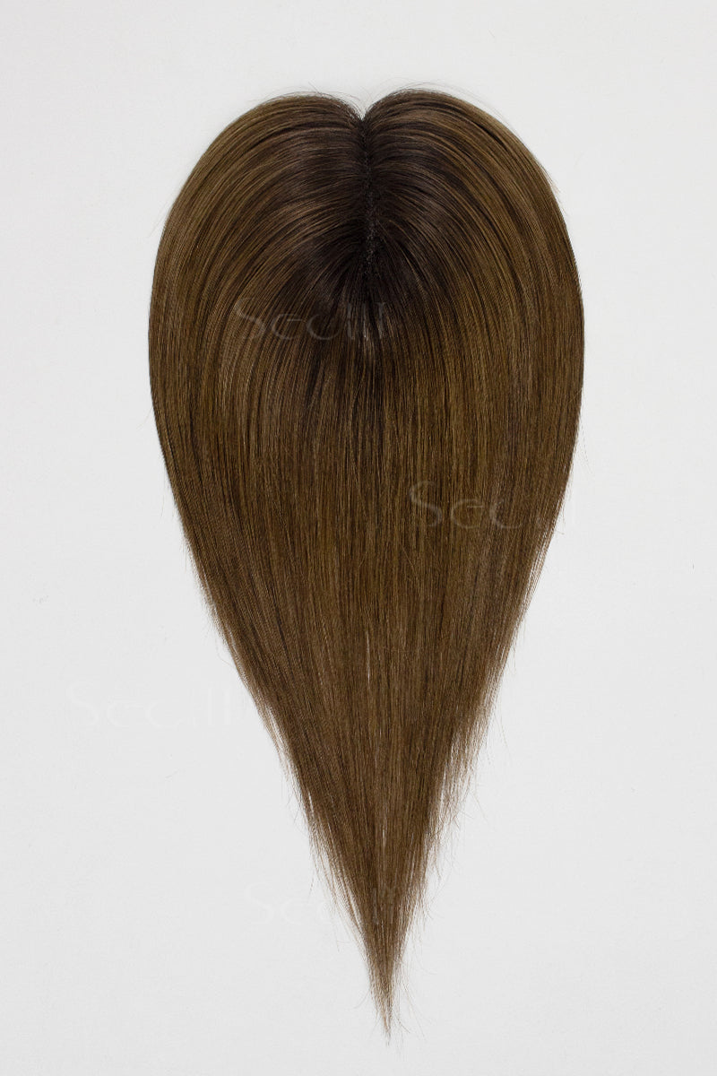 Mona Handmade Cabelo Humano Topper Sombreado com Castanho Médio T4/27
