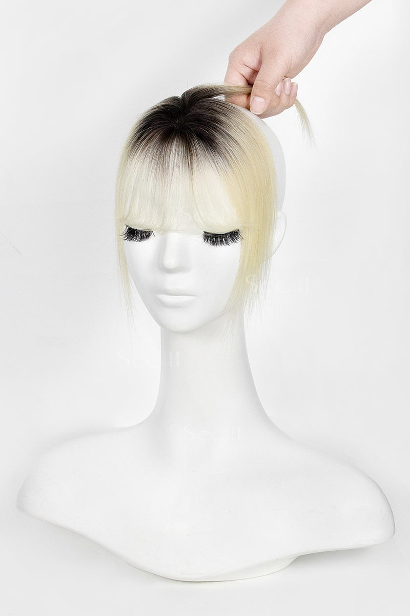 Magic Pixie Topper with Bangs Natural Black Roots with Lightest Blonde