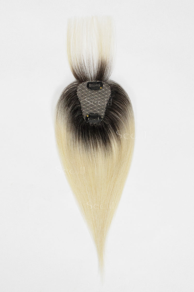 Magic Pixie Topper with Bangs Natural Black Roots with Lightest Blonde