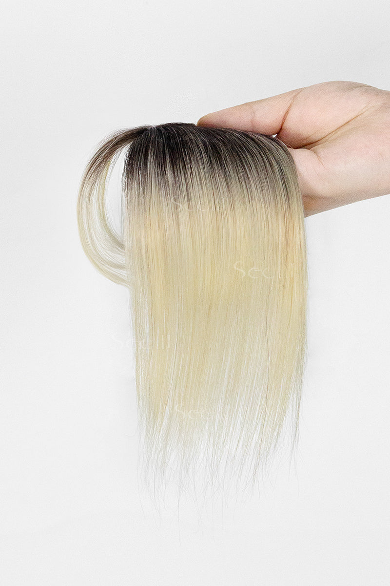 Magic Pixie Topper with Bangs Natural Black Roots with Lightest Blonde