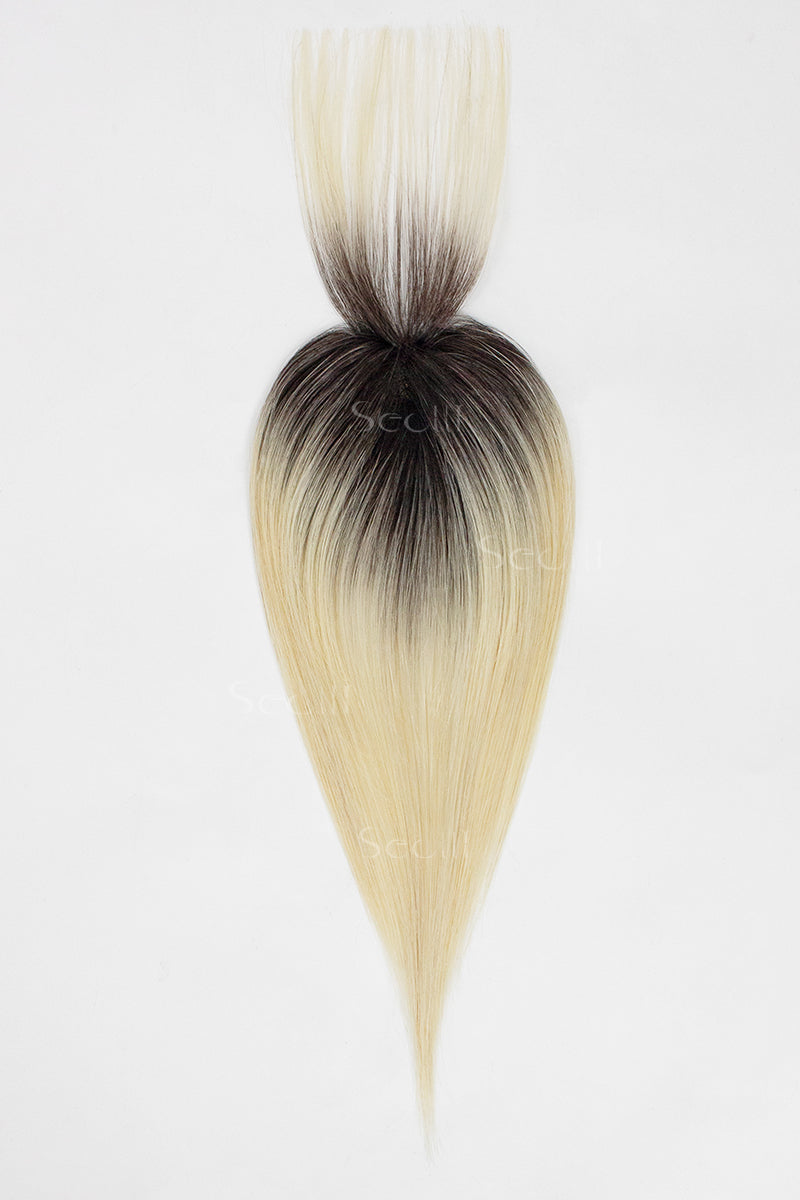 Magic Pixie Topper with Bangs Natural Black Roots with Lightest Blonde