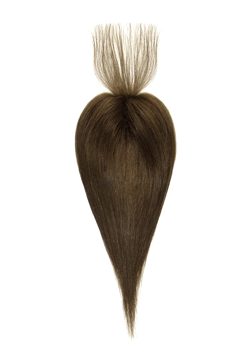 Brown hair topper with a white background