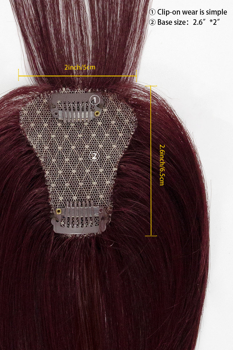Hair topper clip with measurements on a white background