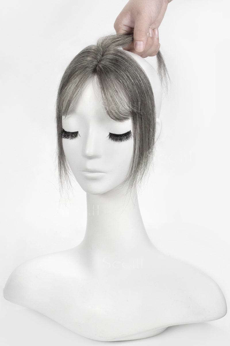Mannequin head with Magic Pixie Topper with Bangs