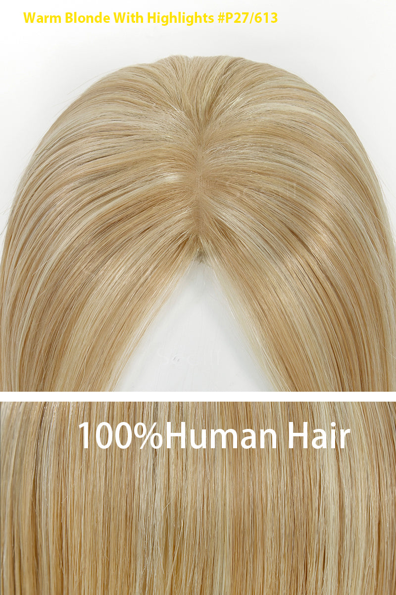 Topper de cabello humano Remy Flavia Silk Top, rubio cálido con reflejos, n.° P27/613