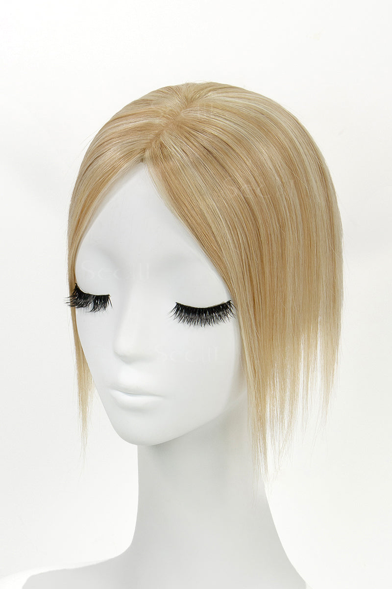 Topper de Cabello Humano Remy con Base de Seda Flavia | Rubio Cálido con Reflejos