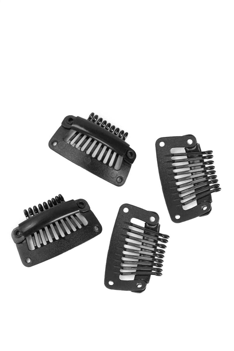 A set of four plastic clip replacements for toppers, displayed in two pairs. The clips are black with light-colored accents.