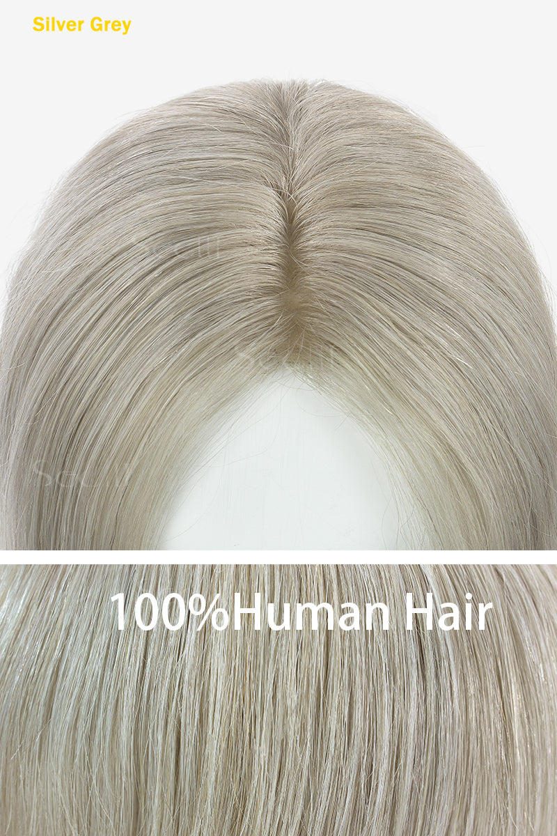 Metis Human Hair Toppers Crown Topper Hair Extensions (Grey and White)