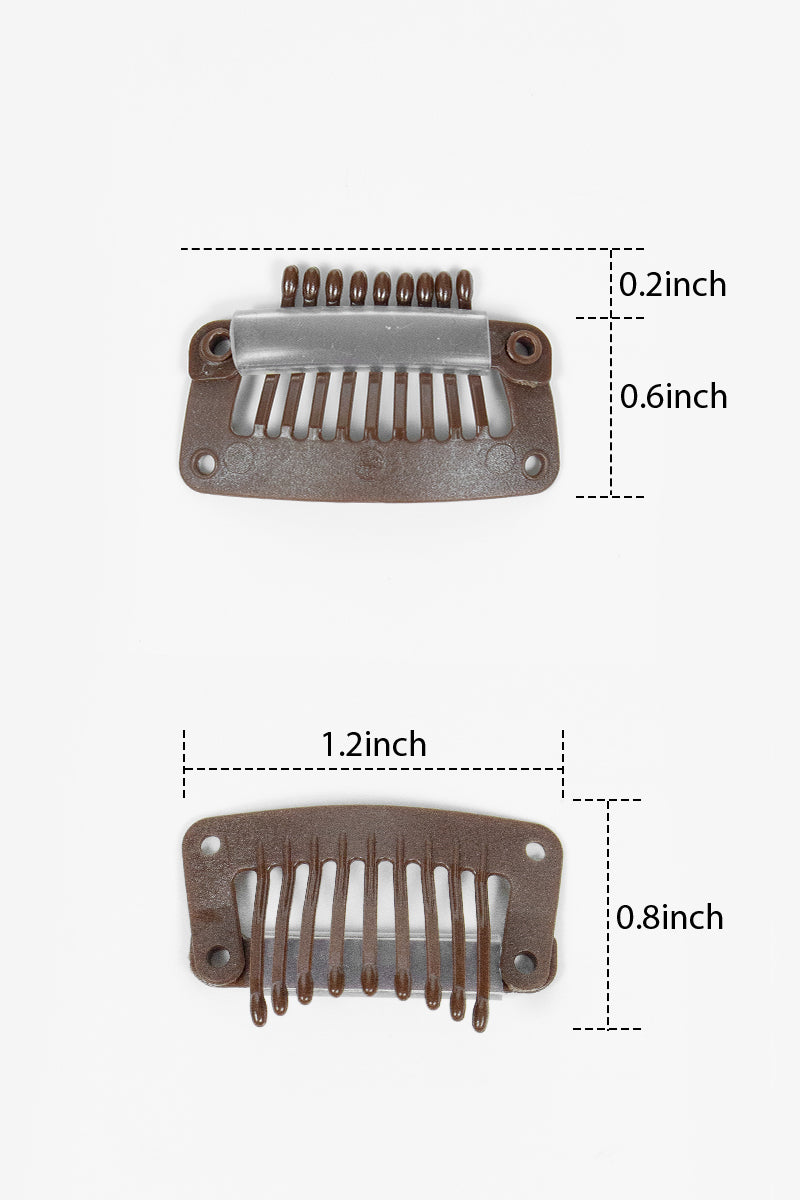 Two plastic hair combs with measurements on a white background