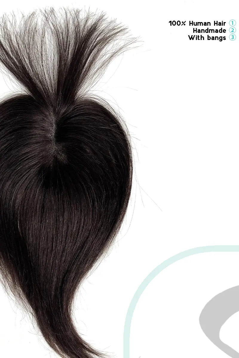 Mona-B Handmade Human Hair Topper with Bangs Dark Brown