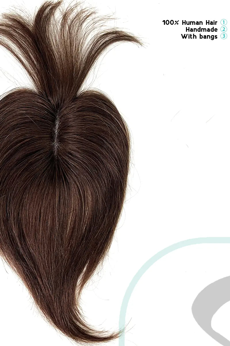 Mona-B Handmade Human Hair Topper with Bangs Medium Brown