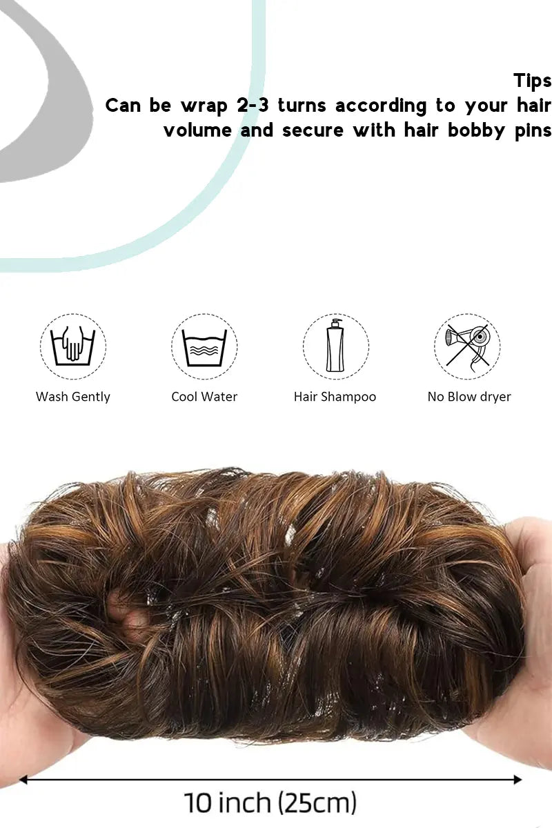 Seully Messy Bun Hair Piece Castanho Médio com Mechas Douradas