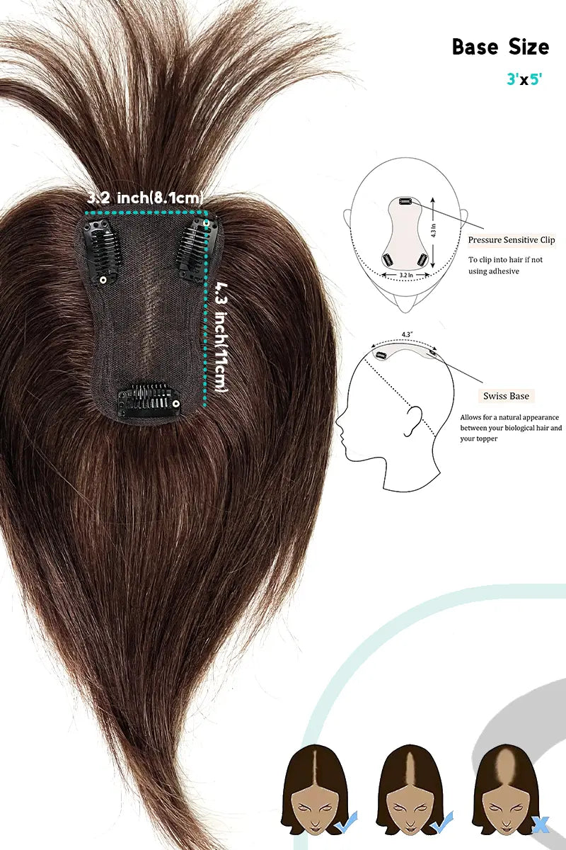 Mona-B Handmade Human Hair Topper with Bangs Medium Brown