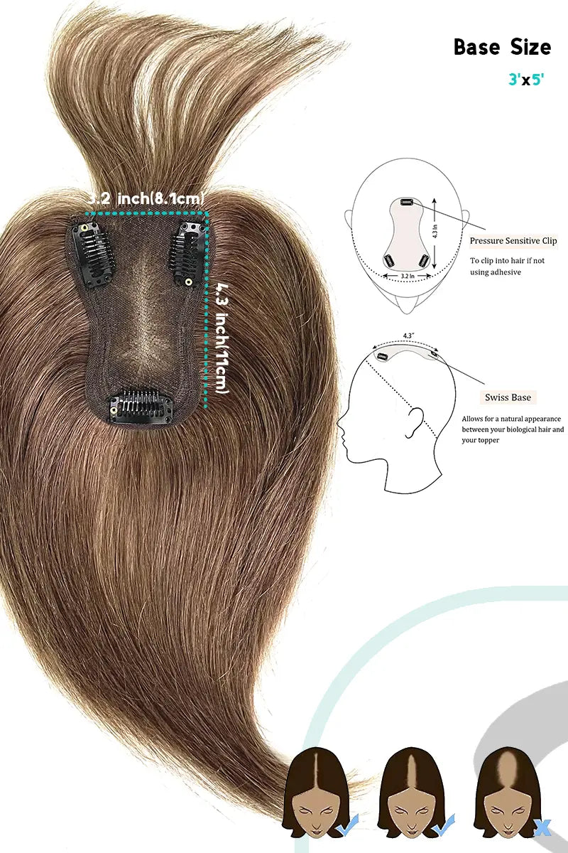 Mona-B Handmade Human Hair Topper with Bangs Medium Ash Brown