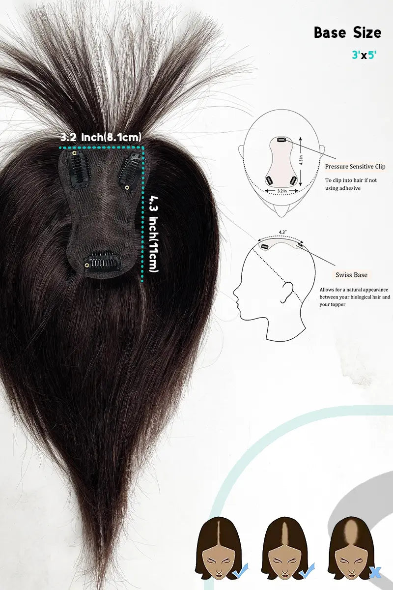 Mona-B Handmade Human Hair Topper with Bangs Dark Brown