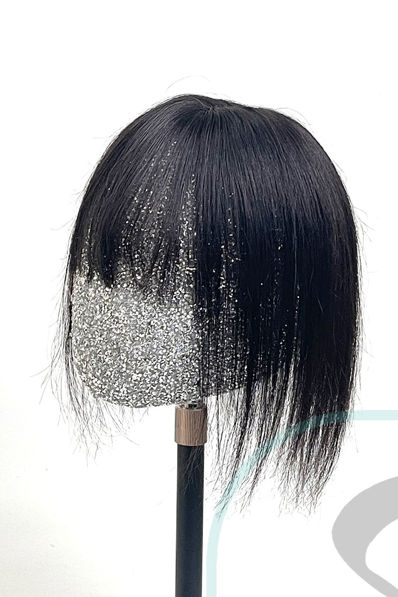 Mona-B Handmade Human Hair Topper with Bangs Natural Black