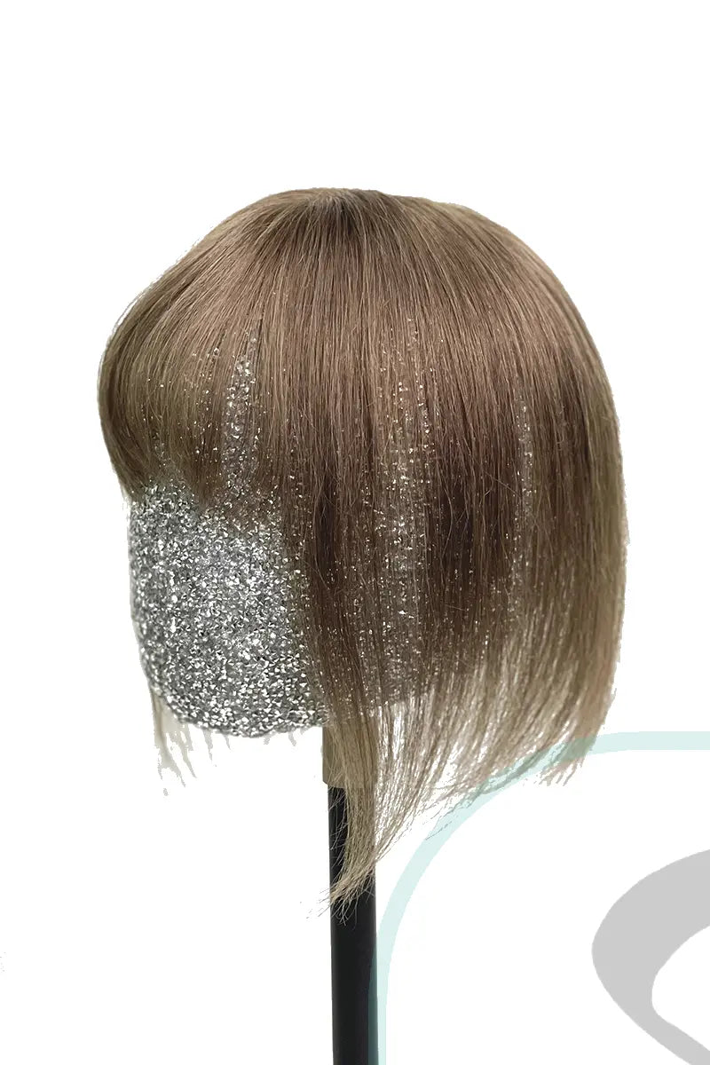 Mona-B Handmade Human Hair Topper with Bangs Medium Ash Brown