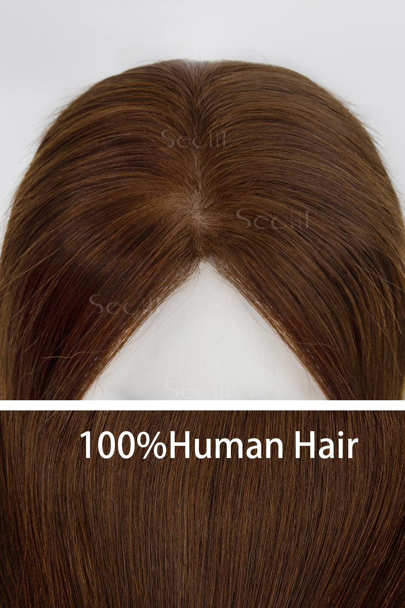 Flavia-C02 Wave Curly Human Hair Toppers (Preto e Castanho)