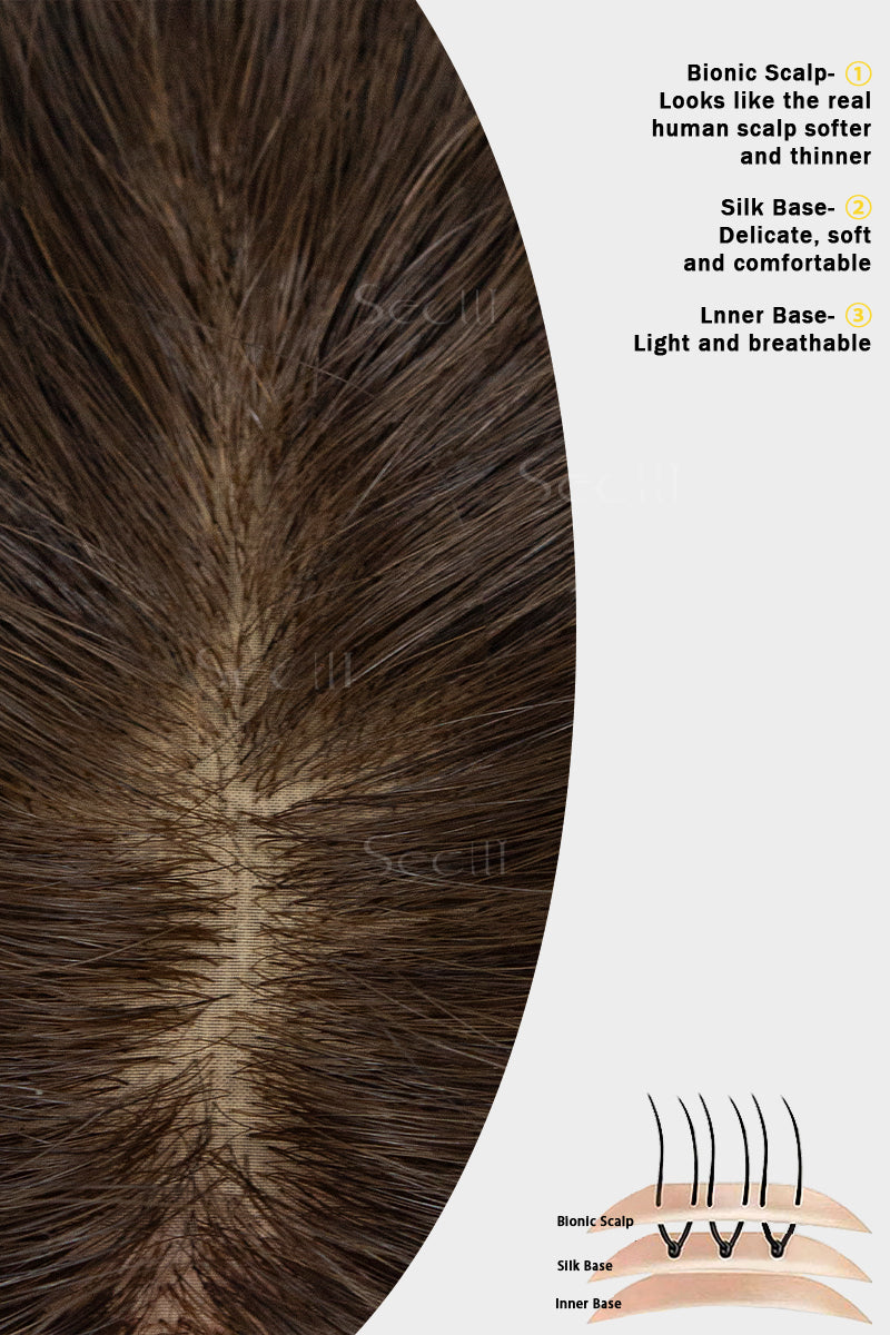 Metis C01 Wave Human Hair Toppers Crown Topper Hair Extensions No Bangs Chocolate Brown