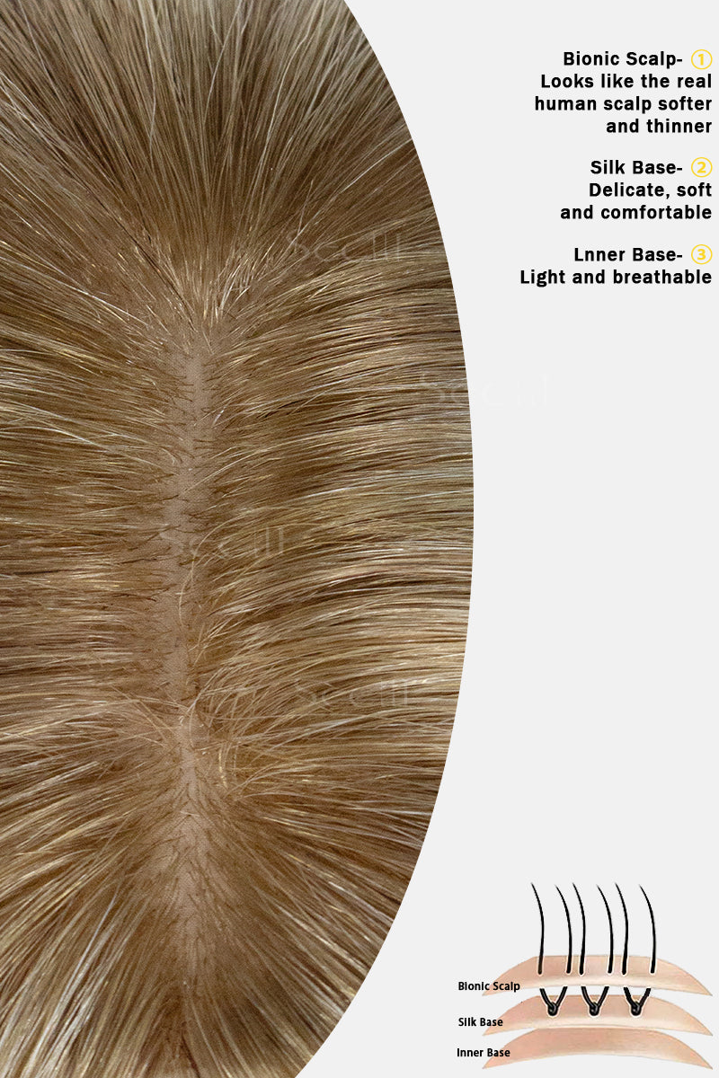 Close-up of a hair product with text describing its features on a white background