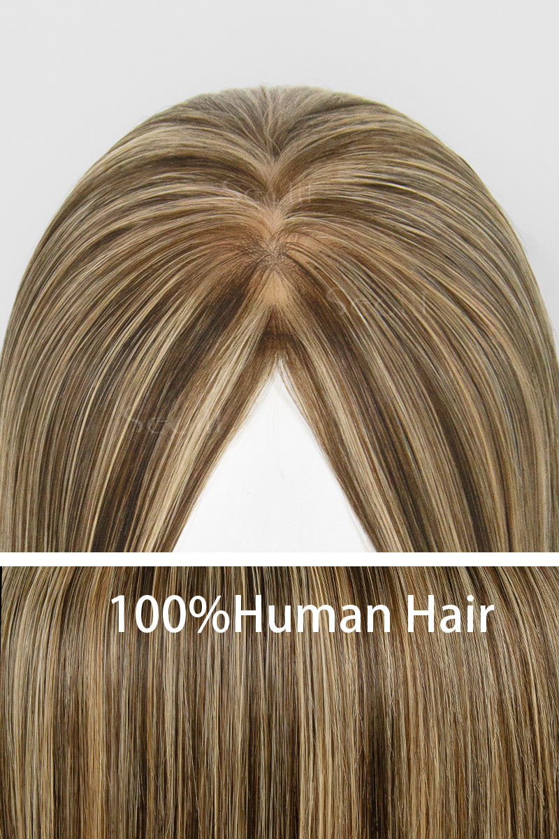Metis Human Hair Toppers Crown Topper Hair Extensions Medium Brown with Warm Highlights