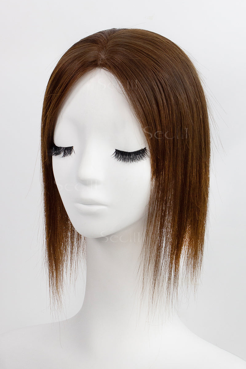Metis Cabelo Humano Toppers Crown Topper Extensões de Cabelo Castanho Médio