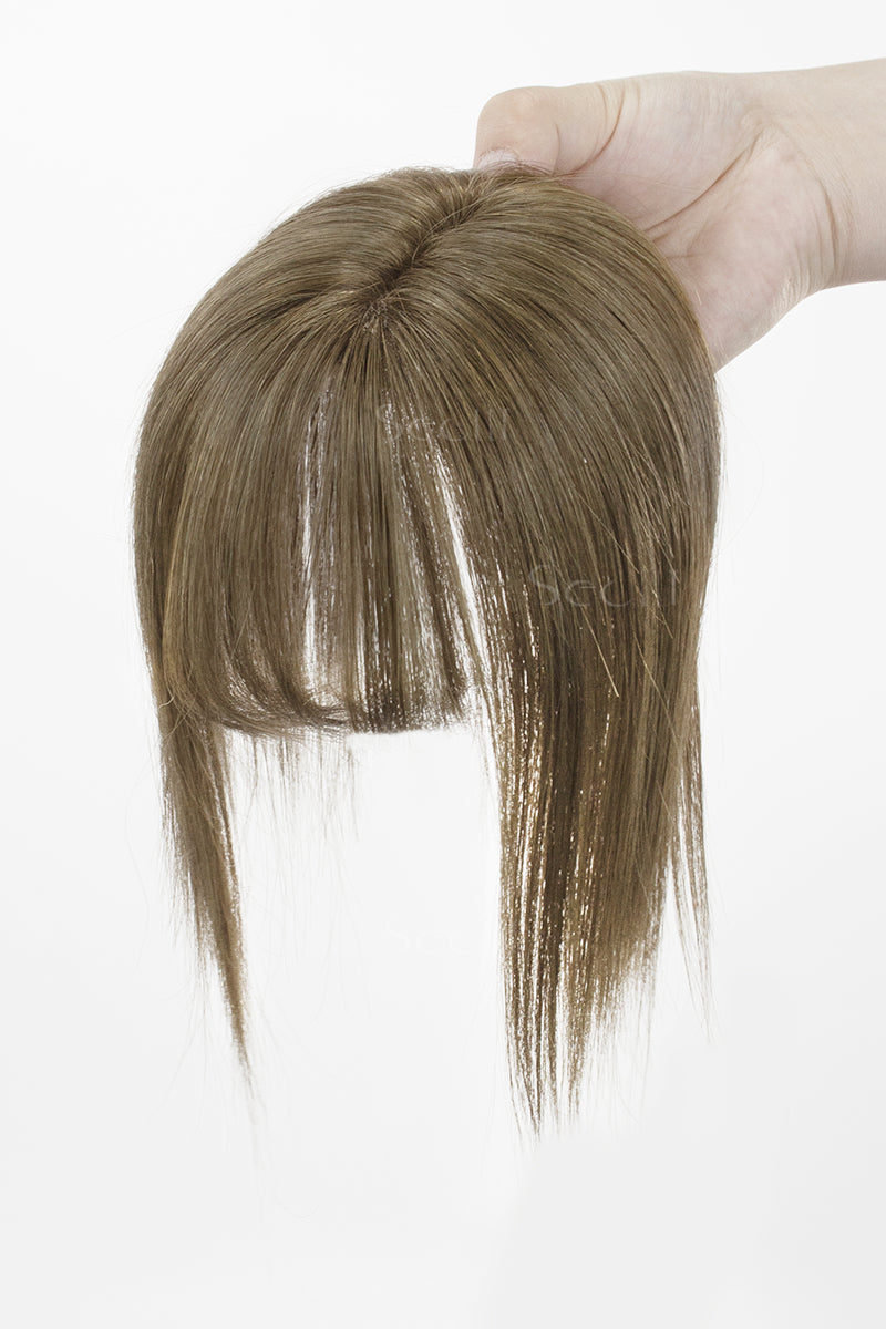 Mona-B Handmade Human Hair Topper with Bangs Light Chestnut Brown