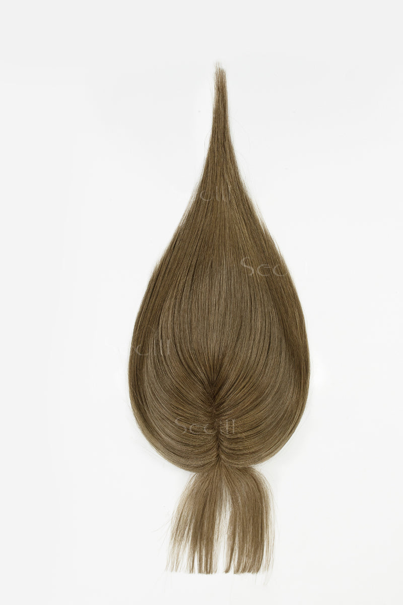 Mona-B Handmade Human Hair Topper with Bangs Light Chestnut Brown