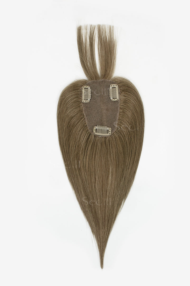Mona-B Handmade Human Hair Topper with Bangs Light Chestnut Brown