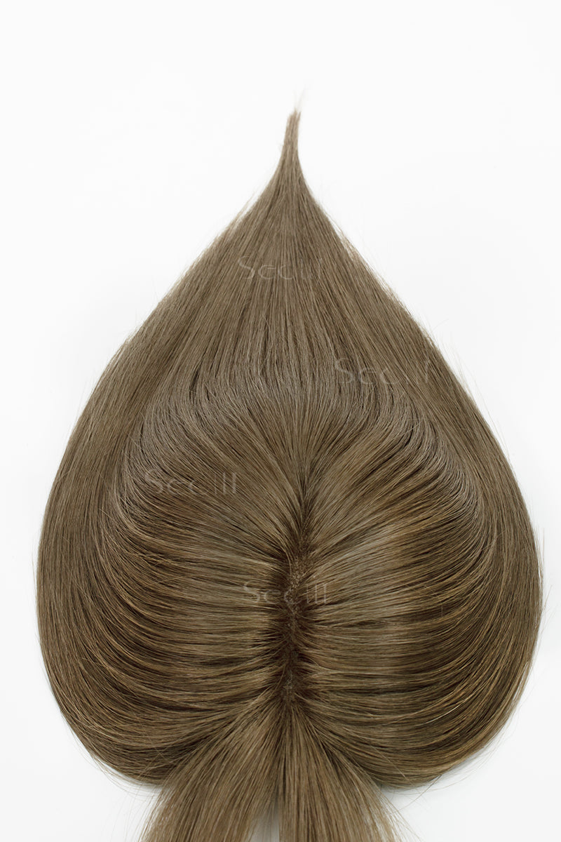 Mona-B Handmade Human Hair Topper with Bangs Light Chestnut Brown