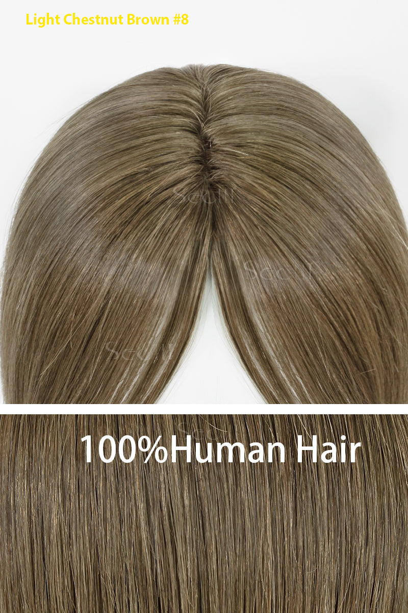 Mona-B Handmade Human Hair Topper with Bangs Light Chestnut Brown