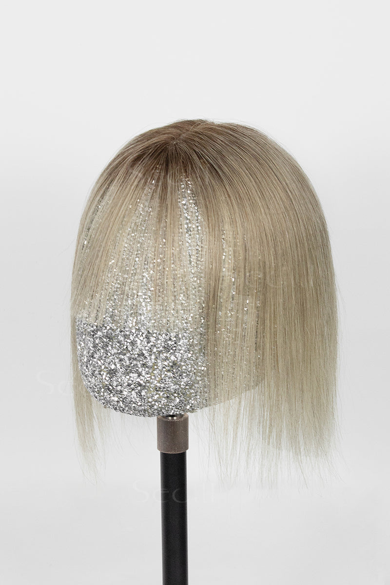 Mona-B hair topper with bangs left side angle view