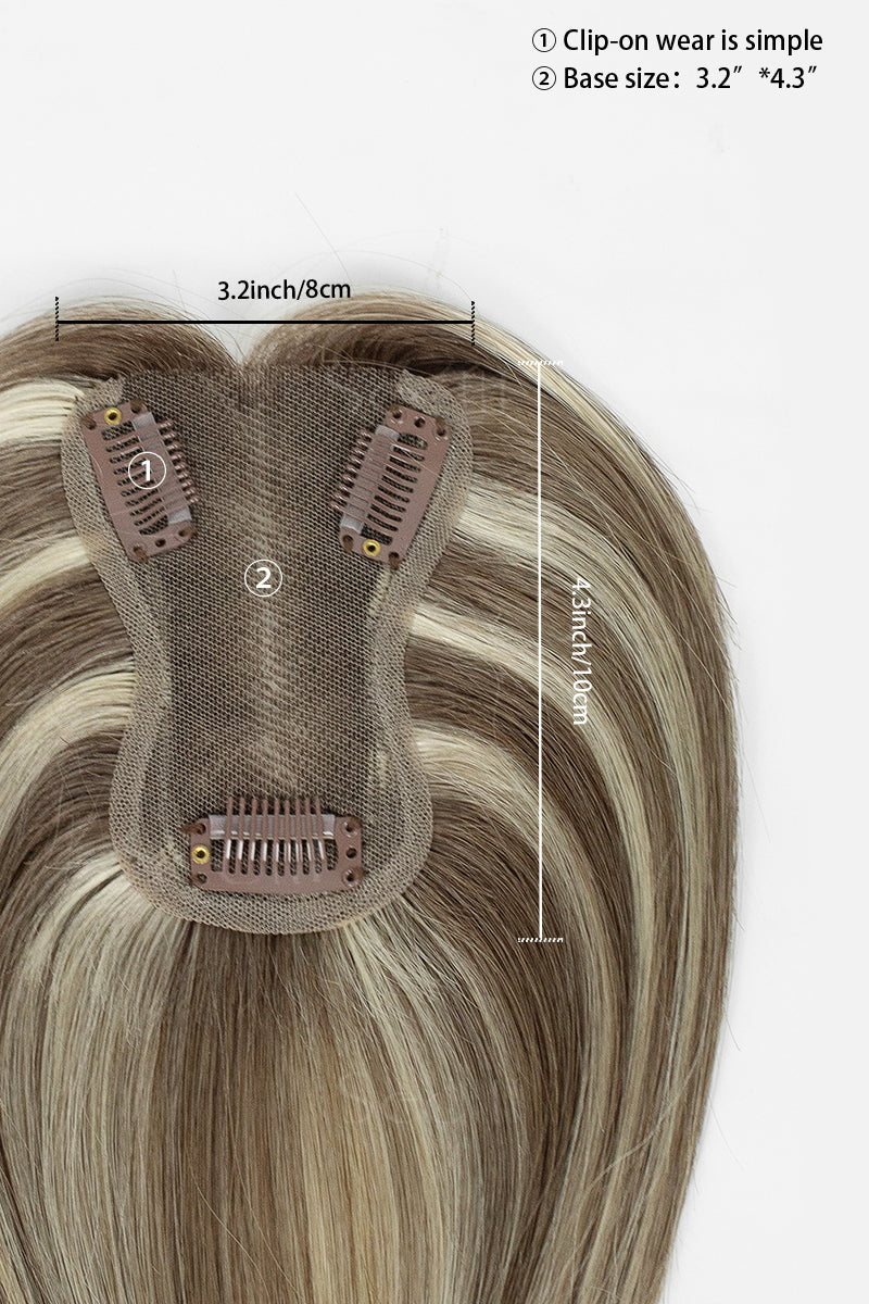 Mona Handmade Human Hair Topper Brown Blonde with Medium Brown Root