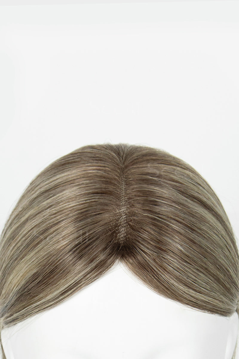 Mona Handmade Human Hair Topper Brown Blonde with Medium Brown Root