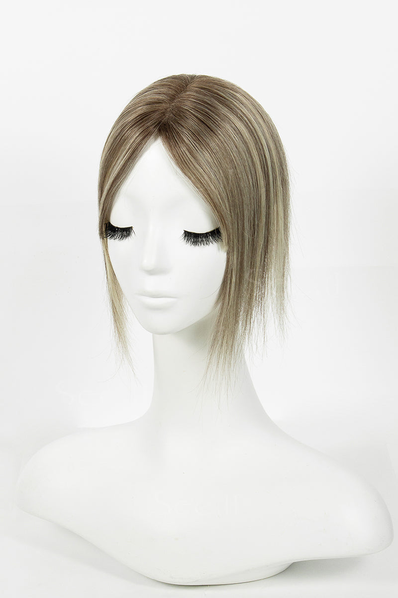 Mona Handmade Human Hair Topper Brown Blonde with Medium Brown Root