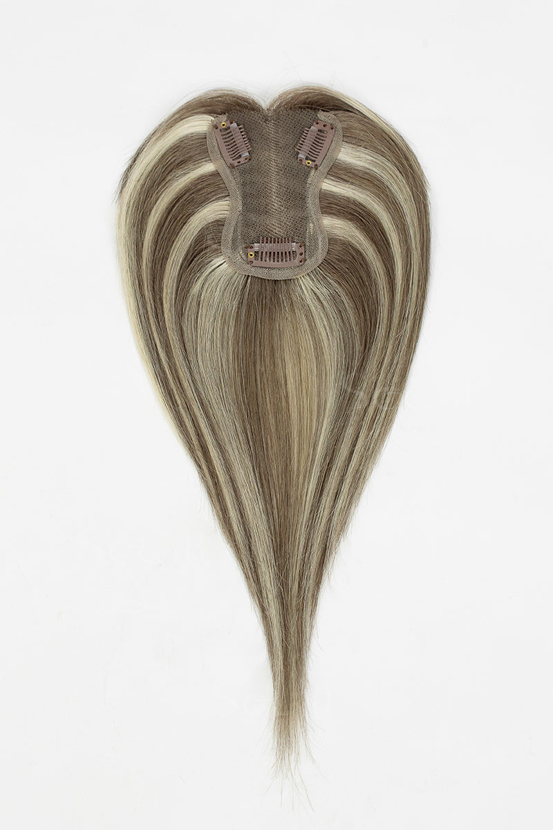 Mona Handmade Human Hair Topper Brown Blonde with Medium Brown Root