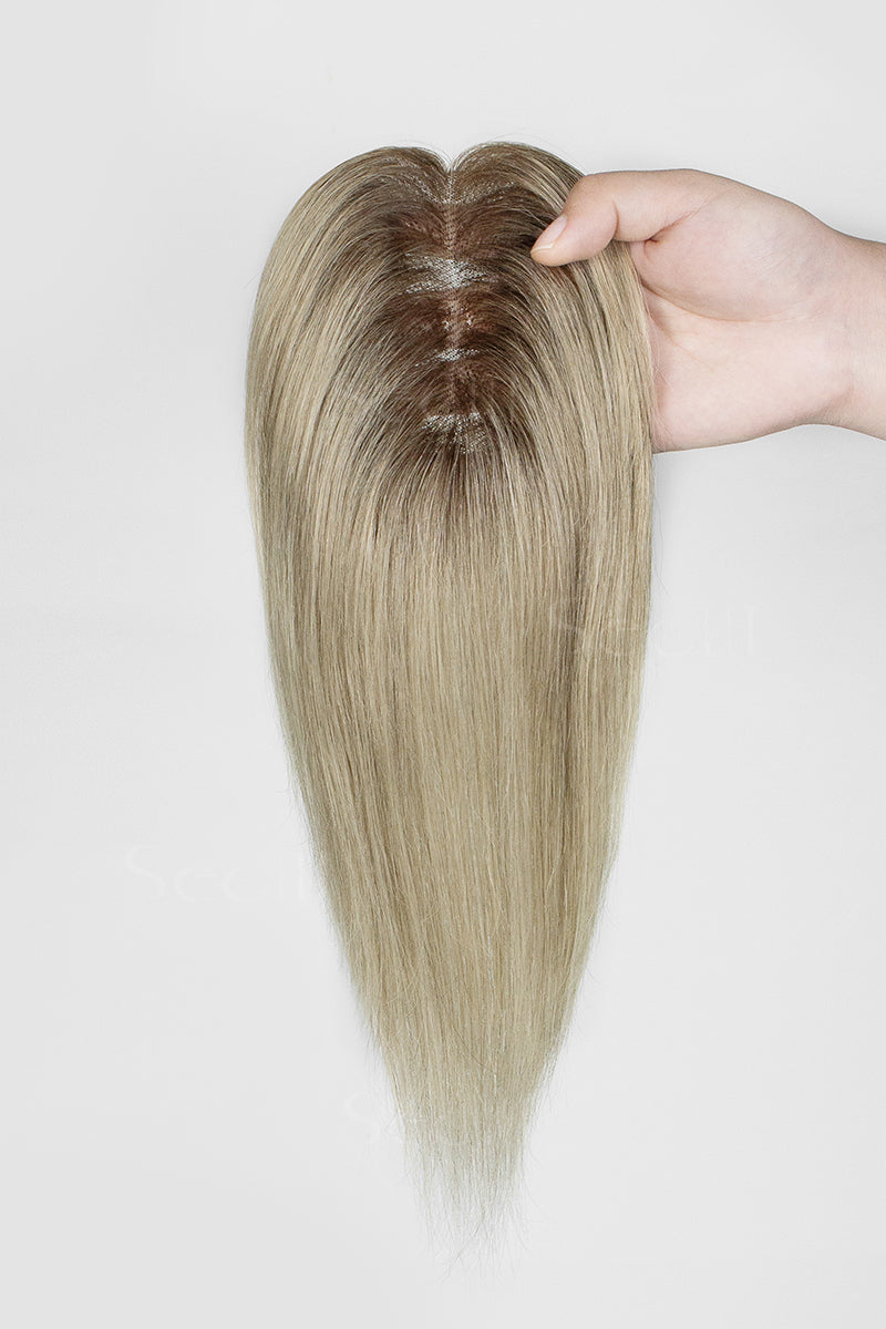 Mona-B Handmade Human Hair Topper with Hair Bangs