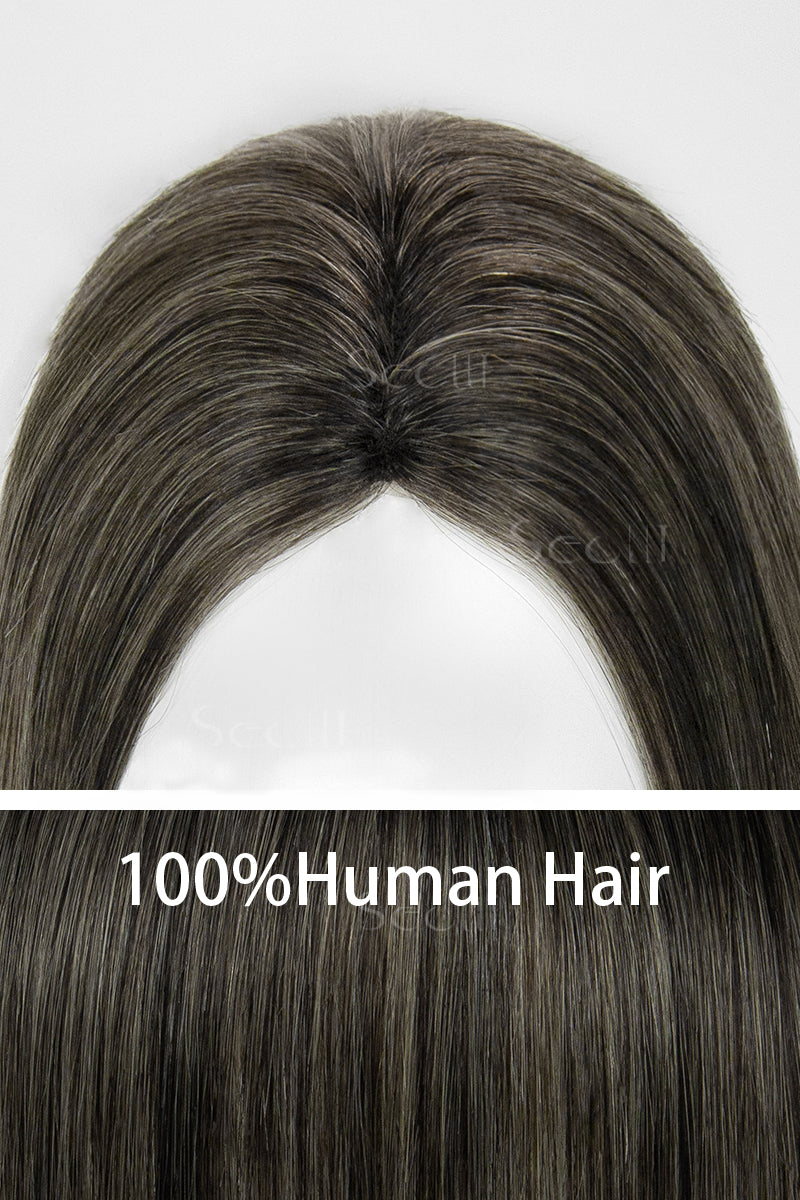 Brown and white hair topper with &