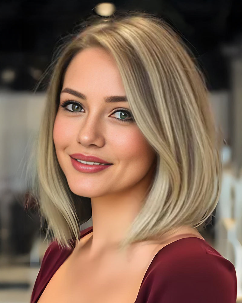 Mona Handmade Human Hair Topper Brown Blonde with Medium Brown Root