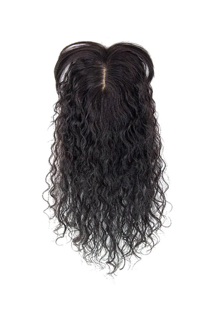 Flavia-C01 Wave Curly Human Hair Toppers with Hair Bangs