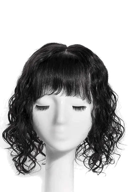 Flavia-C01 Wave Curly Human Hair Toppers with Hair Bangs