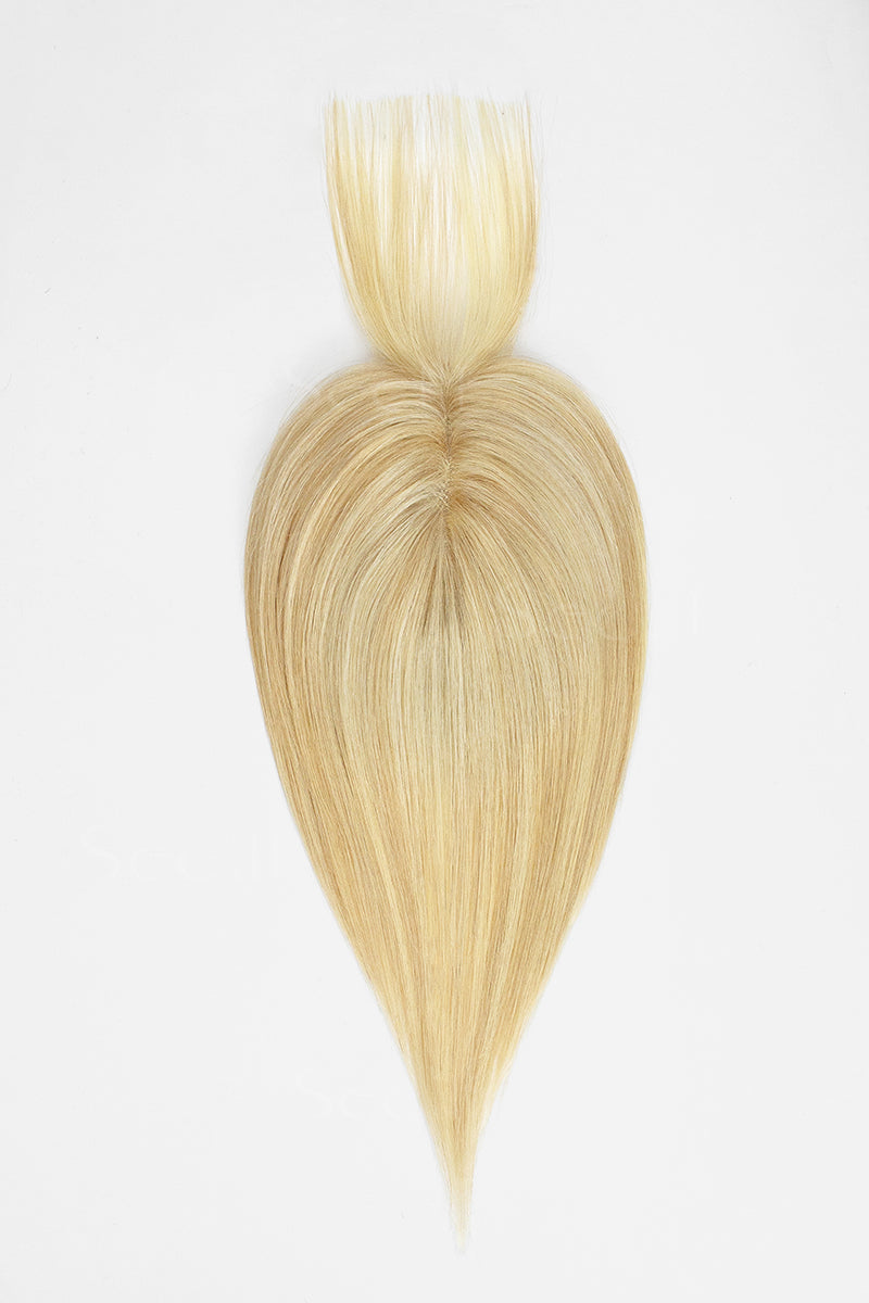 Mona-B Handmade Human Hair Topper with Bangs Light Blonde with Lightest Blonde 
