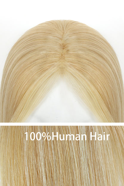 Mona-B Handmade Human Hair Topper with Bangs Light Blonde with Lightest Blonde 