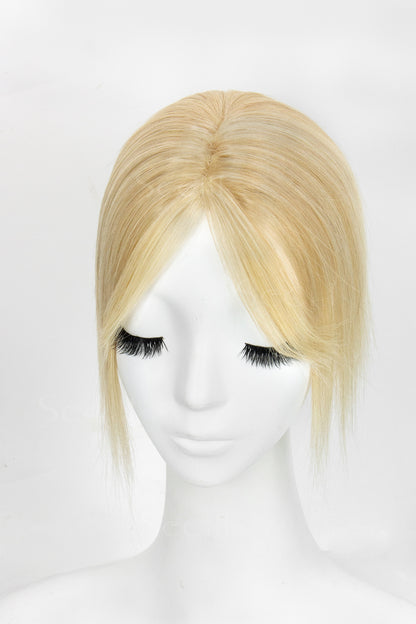 Mona-B Handmade Human Hair Topper with Bangs Light Blonde with Lightest Blonde 