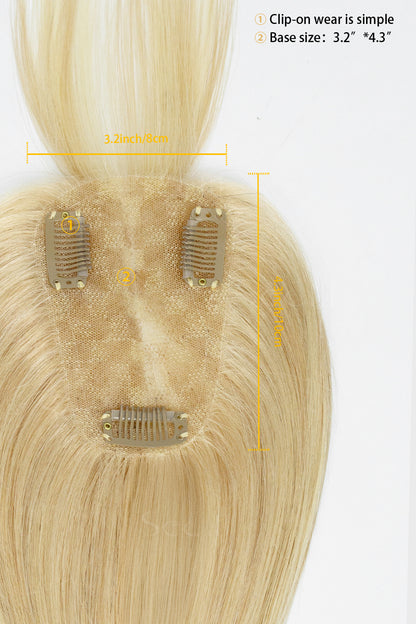 Mona-B Handmade Human Hair Topper with Bangs Light Blonde with Lightest Blonde 