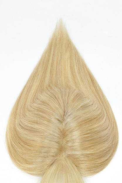 Mona-B Handmade Human Hair Topper with Bangs Light Blonde with Lightest Blonde 
