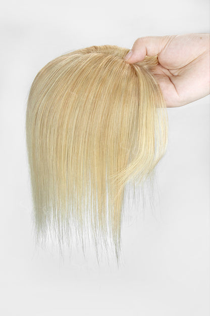 Mona-B Handmade Human Hair Topper with Bangs Light Blonde with Lightest Blonde 