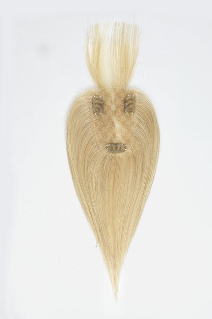Mona-B Handmade Human Hair Topper with Bangs Light Blonde with Lightest Blonde 