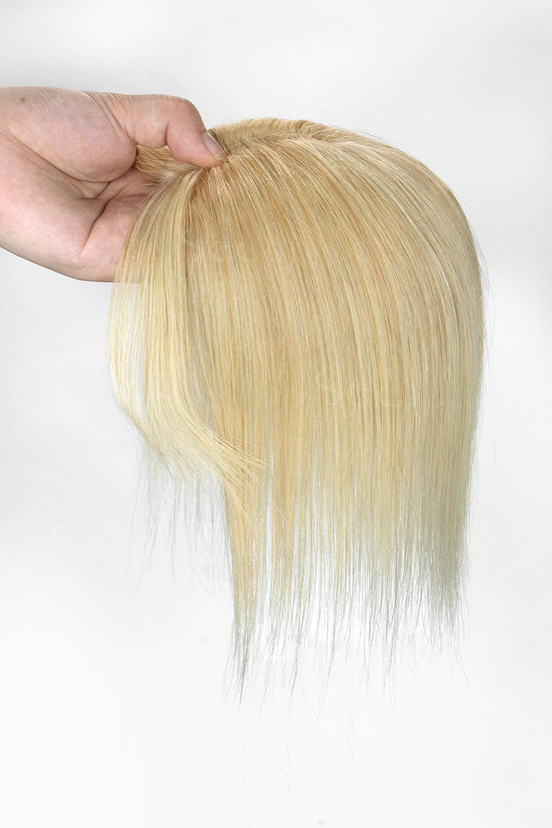Mona-B Handmade Human Hair Topper with Bangs Light Blonde with Lightest Blonde 