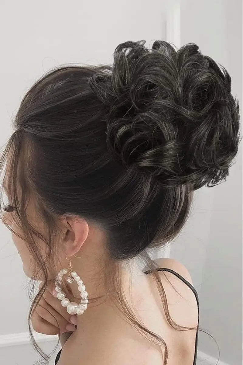 Pieza de cabello con moño desordenado Seully gris oscuro